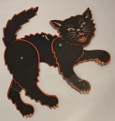 Vintage Beistle Halloween Black Cat Moveable Mechanical Jointed Die Cut