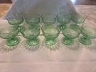 Set/10 Vintage Green Depression Glass Ice Cream Sherbet Dessert Cups Set