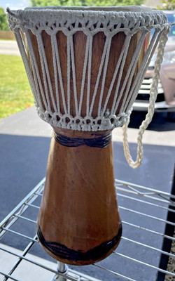 8.5'' Djembe Drum with Custom Hemp Strap - Good Sounding Used Drum