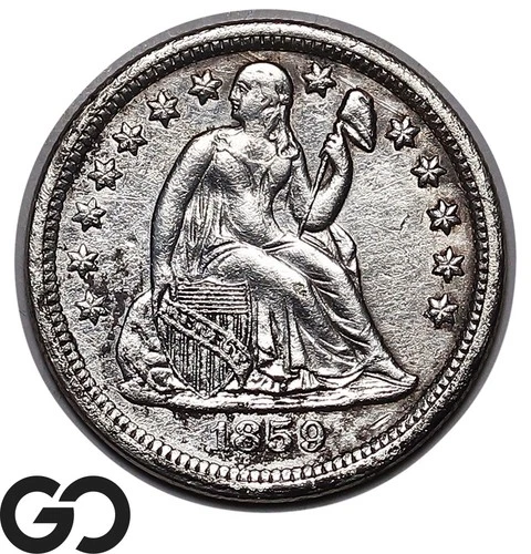 1859 Seated Liberty Dime, Choice AU++