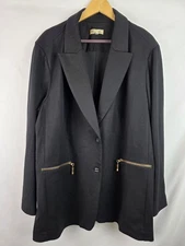 DG2 Diane Gilman Blazer Jacket Women's Size 2X Black Gold Zippers Long Coat