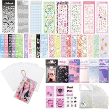 6 Kpop Photocard Holder Keychain Toploaders,6 Wrapped Gift Sets，50 Holographic C