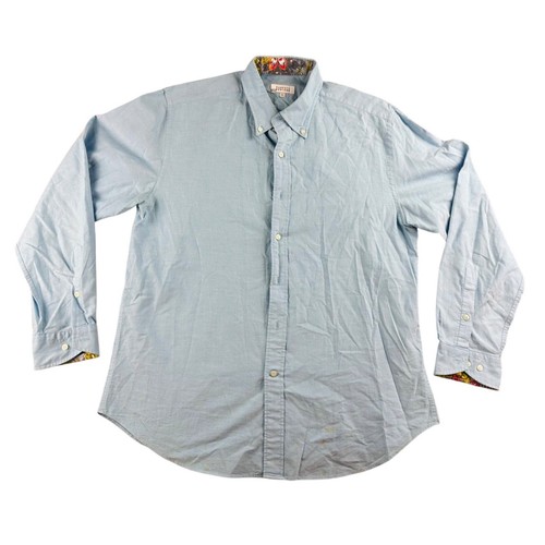 Barneys New York Dress Shirt Men L Blue Floral Trim Button Down Long Sleeve