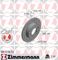 2X Bremsscheibe Sport Z Zimmermann 100.1236.52 FüR Audi A3 TT VW A1 A2 Golf Seat
