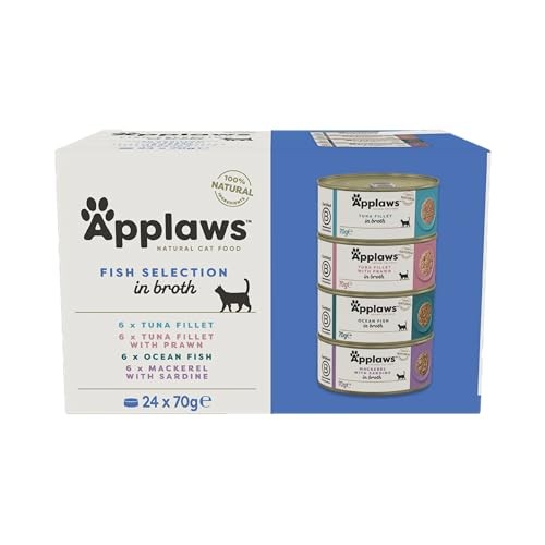 Applaws 100% Natural Wet Cat Food, Multipack Fish Selection in Broth 70g Tin 
