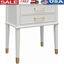 Trendy End Table Faux Dual Drawer Stylish Living Room Furniture Vintage Accents