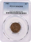 1907 Indian Cent MS62RB PCGS