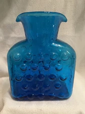 Blenko HTF Blue Vineyard 384 Water Bottle, Double Spout Pitcher