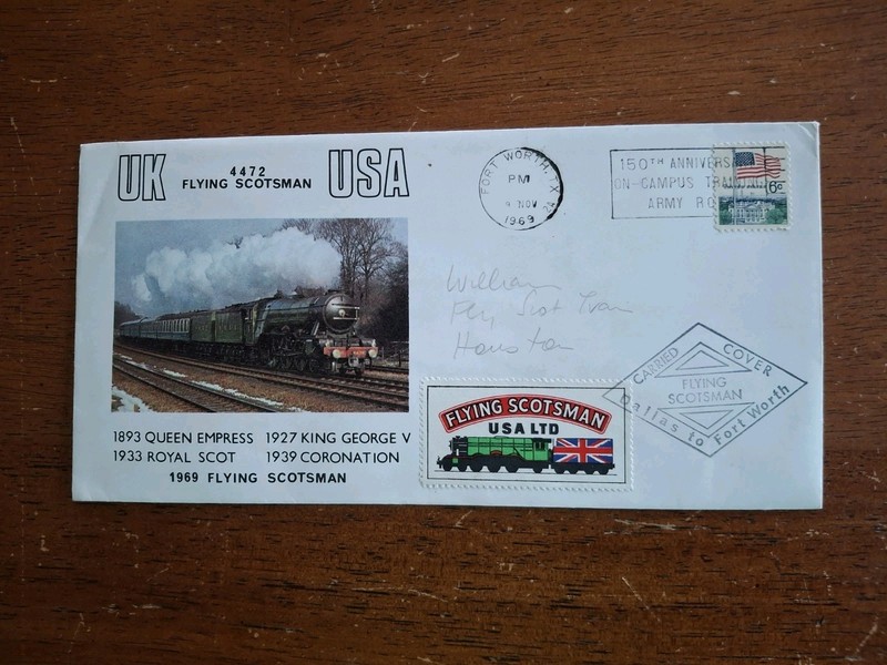 USA TRAIN FLYING SCOTSMAN COVER 1970 USED Dallas to Fort Worth Texas