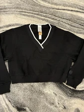 New Victorias Secret Pink Knit Top (M)Black Shirt Sweater Crop Pullover Logo NWT