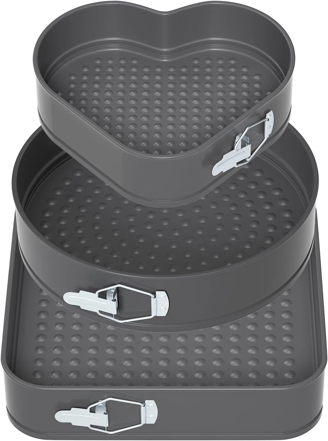 Springform Cake Pan Set of 3, Multi-shape, Non-stick, Leakproof, Removable Botto