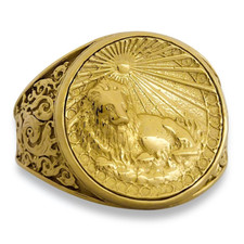 Real 18K Yellow Gold Leo Ring, Zodiac Sign Me...