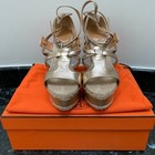 HERMES SOFT GOLD LEATHER WOODEN PLATFORM ESPADRILLE WEDGES SZ 39  NEW WITH BOX — photo 1