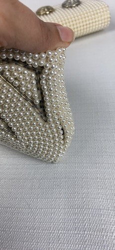 Lot Of 2 Vintage Pearl Handbags Clutch Evening Embellishment Gold Silver - Bild 6 von 9