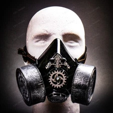 Steam Punk Gas Mask Goth Halloween Costume Respirator Prop Cosplay Black Silver