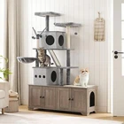 Double Litter Box Enclosure 45.3" x 17.7" x 68.9" All-in-One Modern Cat Tower