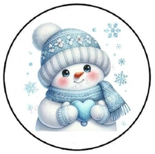 BLUE SNOWMAN HOLDING HEART ENVELOPE SEALS LABELS STICKERS PARTY FAVORS