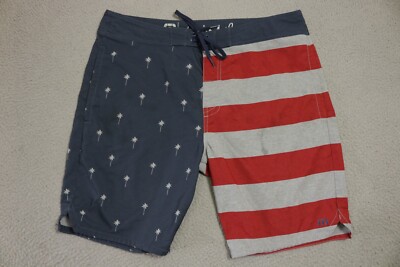 Travis Mathew Board Shorts Mens 35 Blue Red Swim Trunks 4th Of July