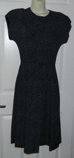 Women Vintage Betsy's Things Polka Dots Short Sleeve Casual Work Black Dress 7/8