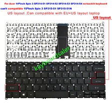 New US Keyboard no-backlit for Acer Spin 3 SP314-51 SP314-52 SP314-53 SP314-54N