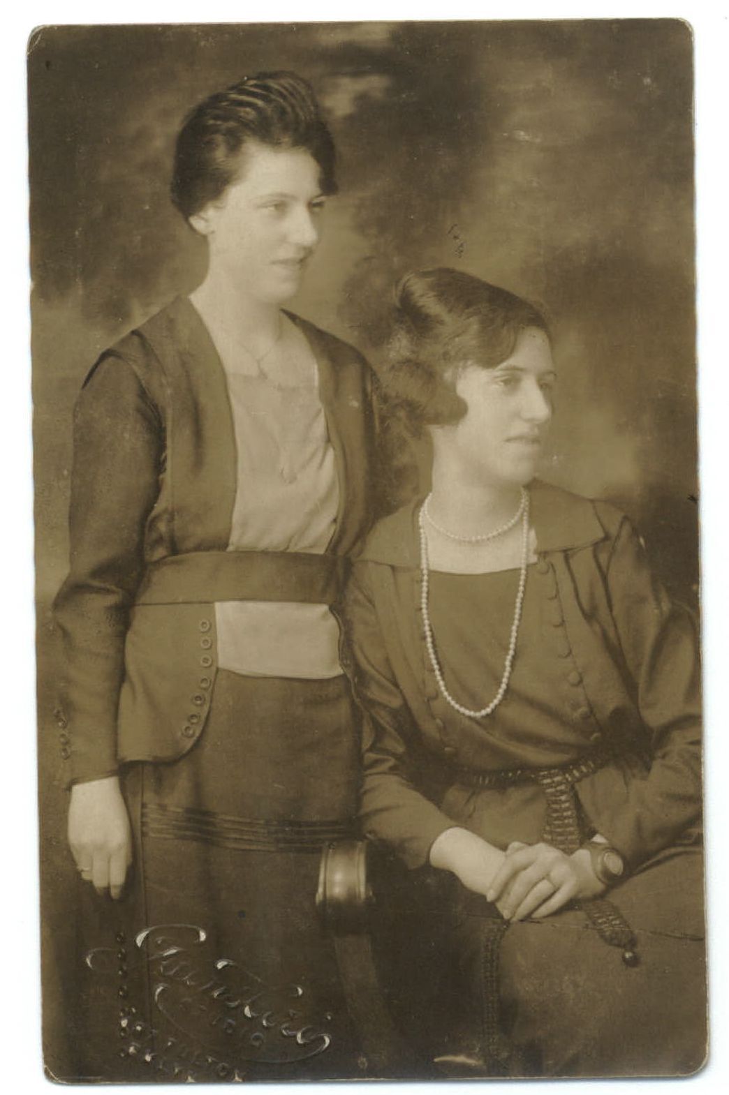 RPPC sisters portrait blindstamp Gainsboro Studio Brooklyn NY real