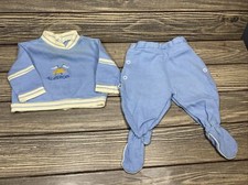Vintage Baby Infant Clothes Blue 2-Piece Footie Pajamas