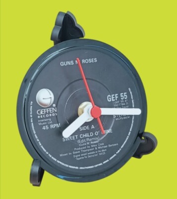 GUNS n ROSES CLOCK Side Table Desk Top Upcycled HARD ROCK Vinyl Record Hit Song.