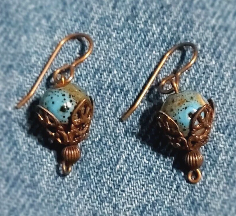 Abalorios de cerámica azul aciano con acabado antiguo filigrana metal pendientes colgantes Foto 3 de 3