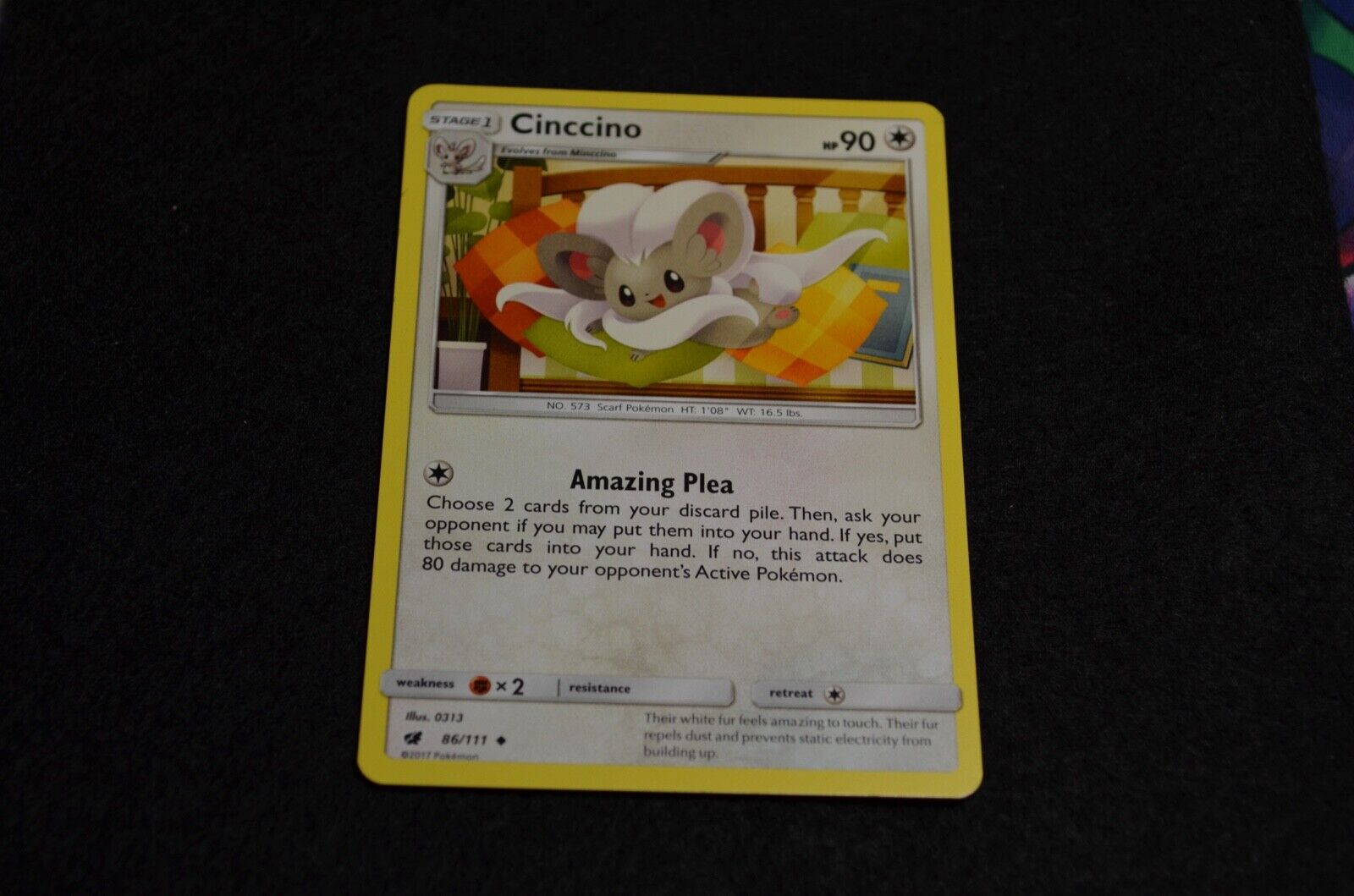 SHIPS SAME DAY Pokemon Card NM Cinccino 86/111 Stage 1 Normal Type 2017  Uncommon