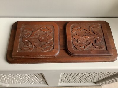 Jugendstil Hartholz Bücherschieber Blumenmotiv Schiebe Bücherregal