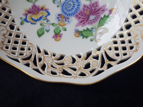 Schumann Durchbruch Porzellan Dresdner Blumen oval Schale 30cm+Schale auf Fuß - Bild 9 von 12