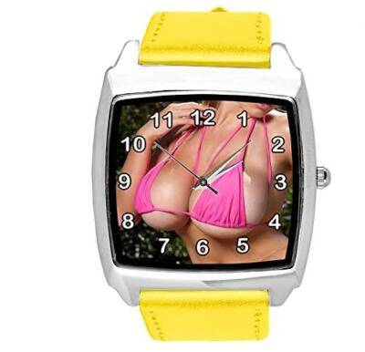 TAPORT gelbe Leder Quarz quadratische Uhr für Brüste Fans