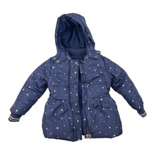 Nautica Full Zip Puffer Jacket Girls 4T Navy Blue Hooded Insulated Lined Coat