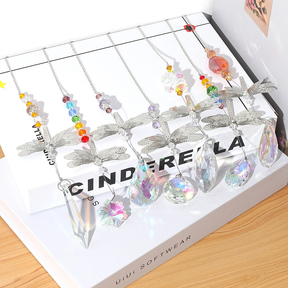 Juego de 7 Colgantes Libélula Atrapasol Cristal Arco Iris Fabricante Colgante Decoración Ventana Foto 3 de 4