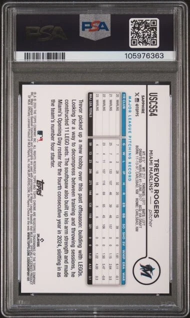 2024 Topps Chrome Sapphire Update Series 54 Trevor Rogers Padparadscha 1/1 PSA9 - Image 2 of 2