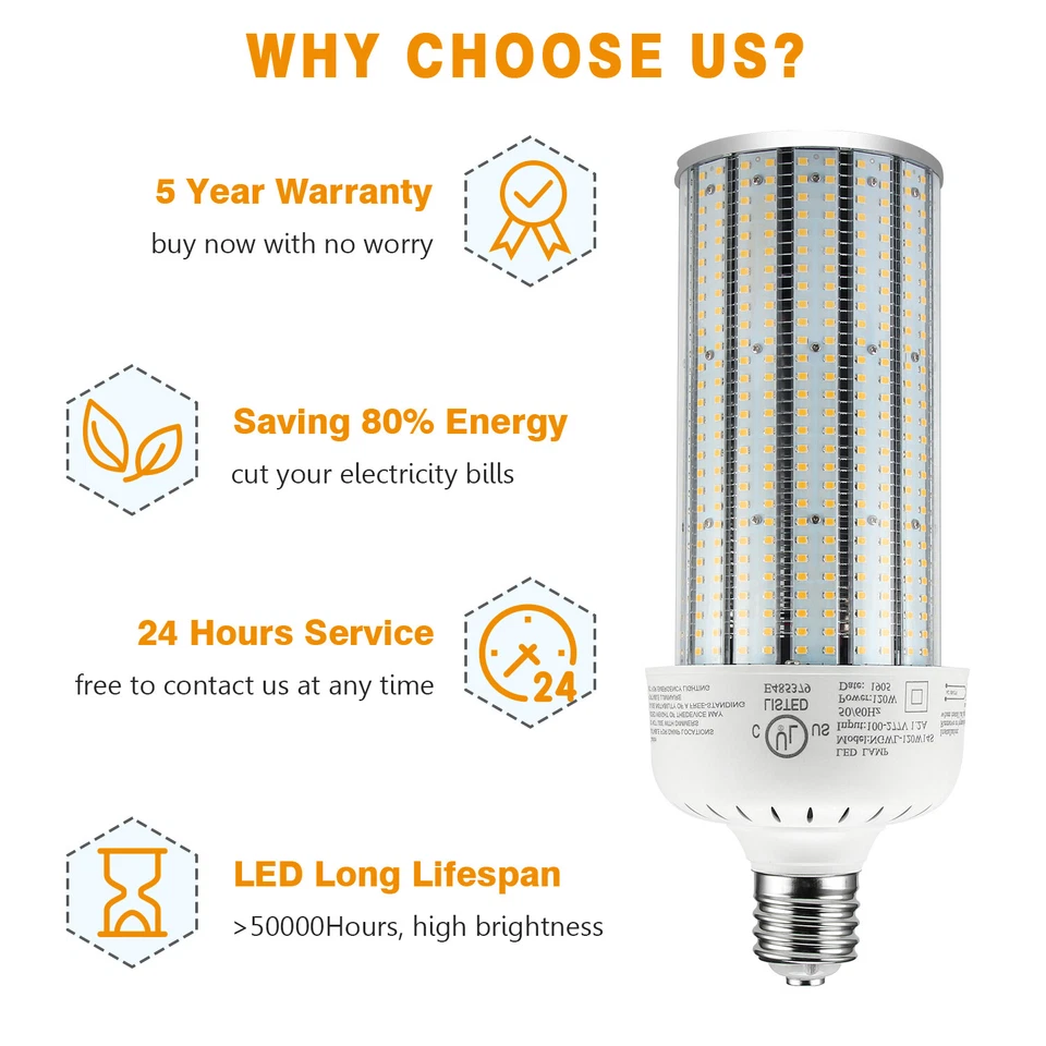 120W 480V LED Corn Light Bulb 6000K White Gas Station Light Retrofit Corn Lamp - Image 3 of 4