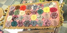 vintage handmade Yoyo Fabric Table Runner, 20 x 10, fun home decor yo-yo