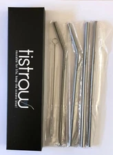 Reusable Titanium Straws 4pack with 2 straight, 2 bent and long brush included  