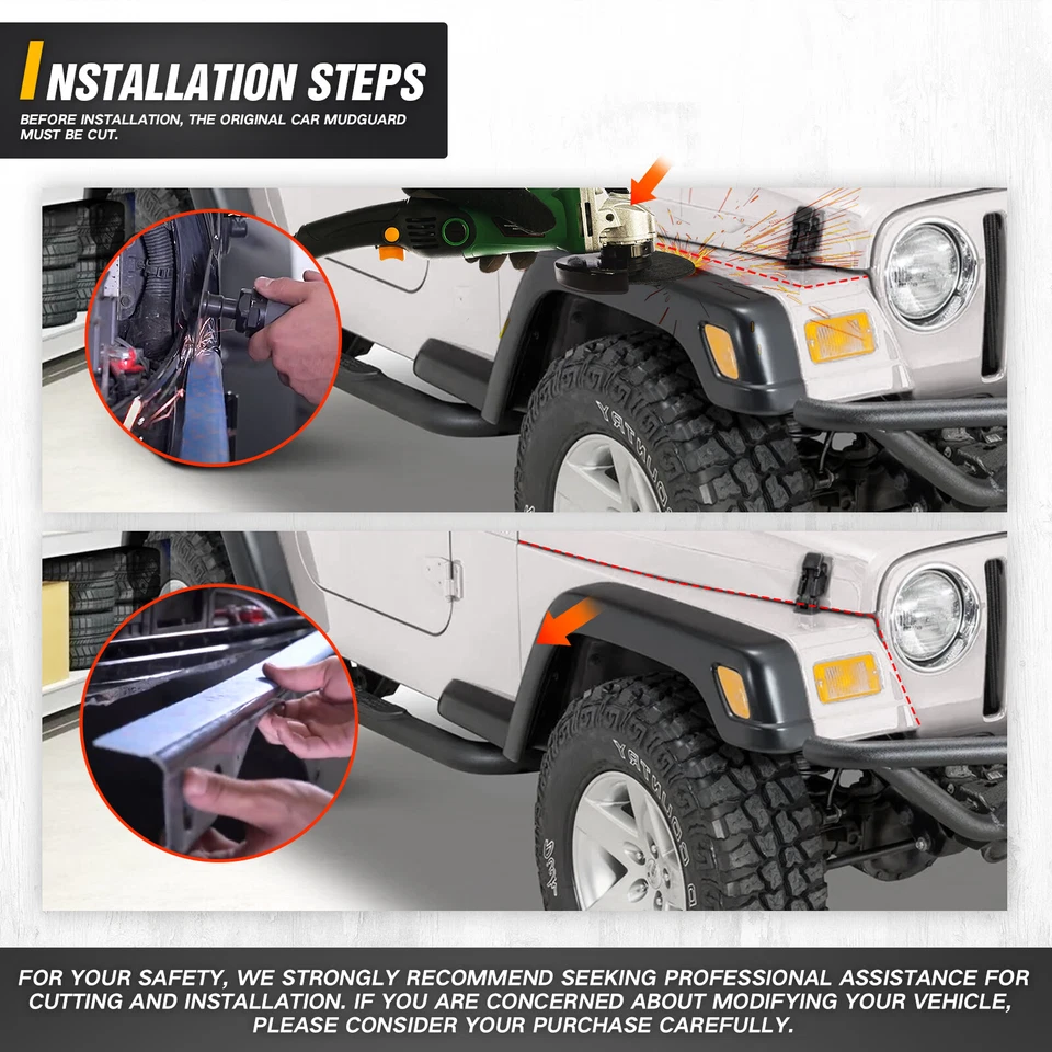 2PCS Front Fender Flat Flares Kit For 1997-2006 Jeep Wrangler TJ & 2004-2006 LJ - Image 4 of 4