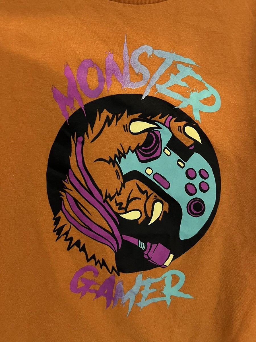 Old Navy Orange Graphic T-Shirt MONSTER GAMER EUC Boy's Size Small