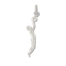 Colgante con dije de jugador de baloncesto de plata de ley.