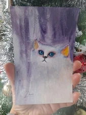 ORIGINAL ACRYLIC PAINTING CONTEMPORARY fine ART NAIVE fantasy POP SURREAL cat