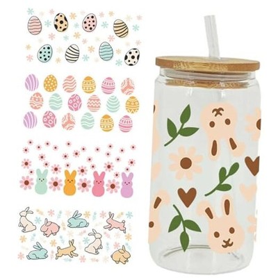 RUNRAYAY Easter Theme UV Dtf Cup Wrap Transfer Sticker for Glass, 5 Sheets Rub 