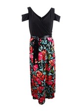 SL Fashions Women's Cold-Shoulder Maxi Dress (8, Black Multi)
