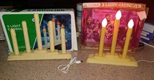 2 Noma Vintage Christmas Window Candles Candoliers 5 Light & 3 Light Plastic EUC