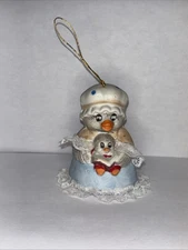 Caring Critter Chimer Bisque Porcelain Duck And Baby Christmas Ornament Vintage