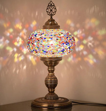 XXL Turkish Moroccan Mosaic Table Lamp with 10" Biggest Size Globe, Boho Desk Be