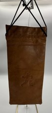 Vintage Brown Leather Drawstring Accessory Pouch Football Player Embossed