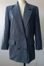 Vtg 80s Womens Sasson double breast Plaid Blazer Sz14 Office Siren