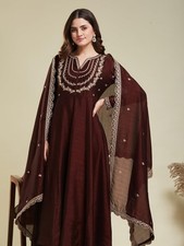 Women's Silk Embroidered Anarkali Ethnic Kurta and Pant Set with Dupatta